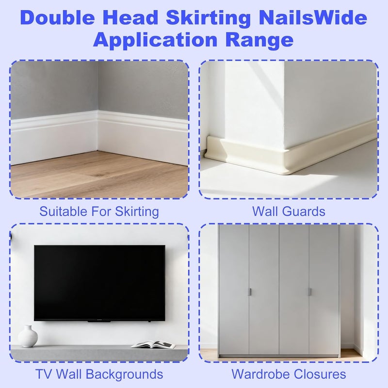 Asofelk Double Headed Skirting Nails, 50PCS Invisible Seamless Baseboard Screws, Solid Wood Baseboard Double-Headed Nails, Double Sided Nails for Wood, Skirting Line Without Marks Nail for Solid Wood Trim - Image 4